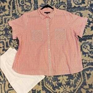 Tommy Hilfiger red and white pin striped short sleeve top size 2X